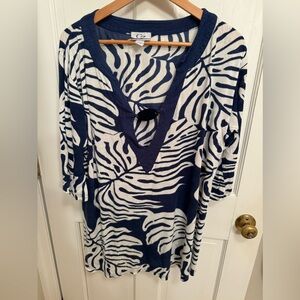 CZ beach coverup blue tropical print XL